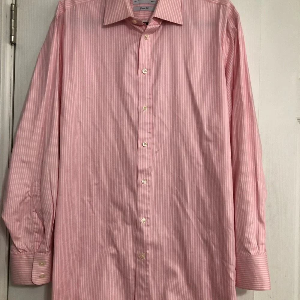 Charles Tyrwhitt Pink & White Striped button down Dress Shirt size 17 35 classic